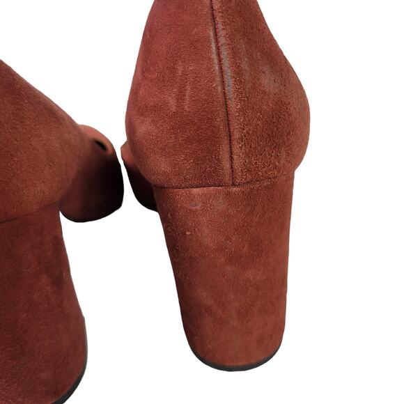 Aquatalia Neely Suede Heels Brown Leather Block Almond Semi Pointed Toe Italy 7 - Picture 14 of 14